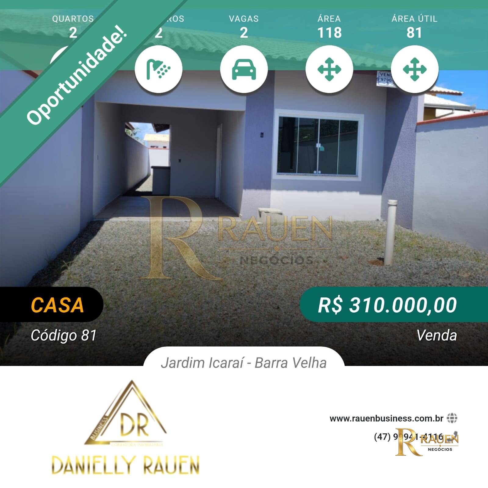 Casa na Praia, 2 dormitórios (uma suíte) - Jardim Icaraí - Barra Velha/SC